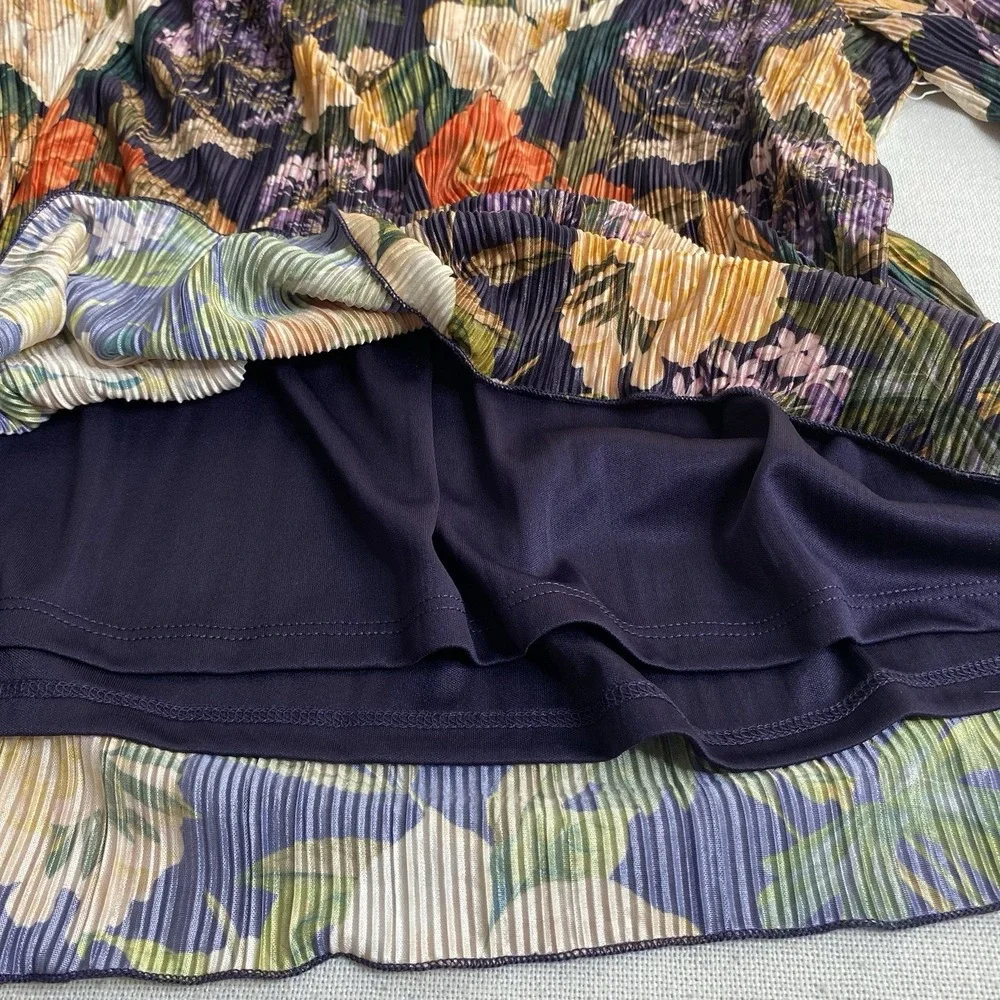 Chico's Womens 4 XXL Dark Purple Floral Pleated Blouse Long Sleeve Mock Neck Top - Picture 14 of 16